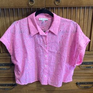 HYFVE Pink Eyelet Button Down Blouse